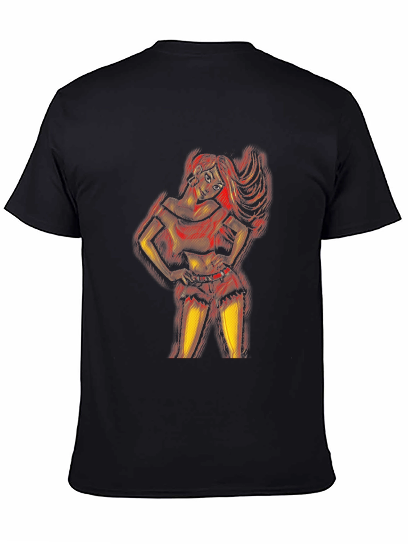 Artistic Woman Graphic Print Black T-Shirt
