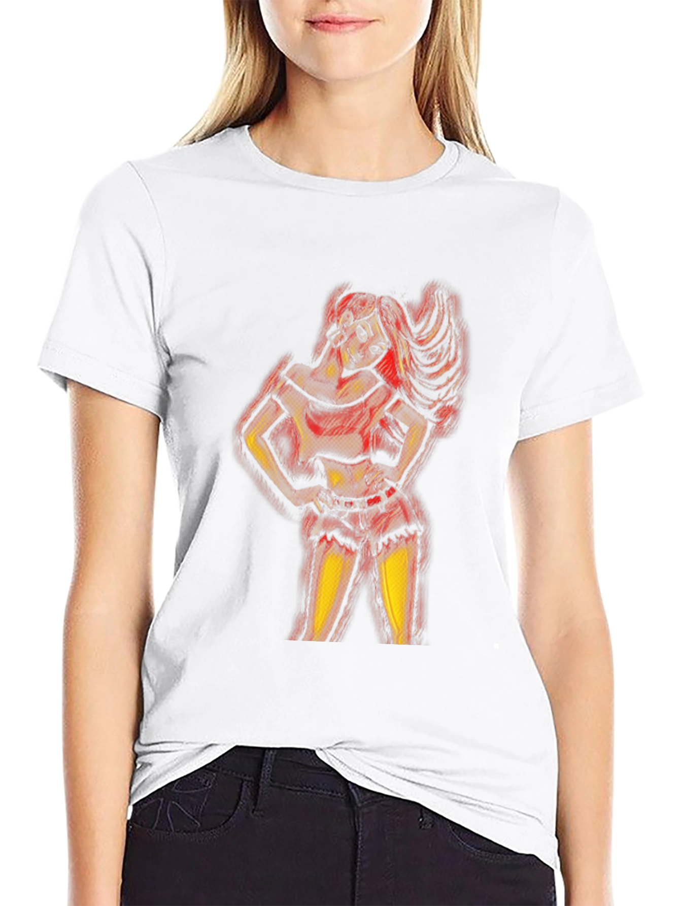 Artistic Woman Graphic Print Black T-Shirt