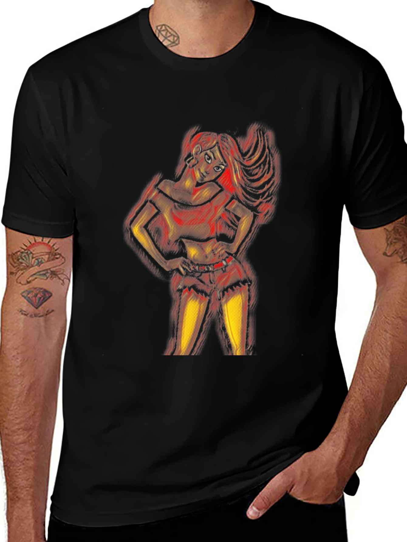 Artistic Woman Graphic Print Black T-Shirt