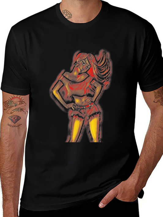 Artistic Woman Graphic Print Black T-Shirt