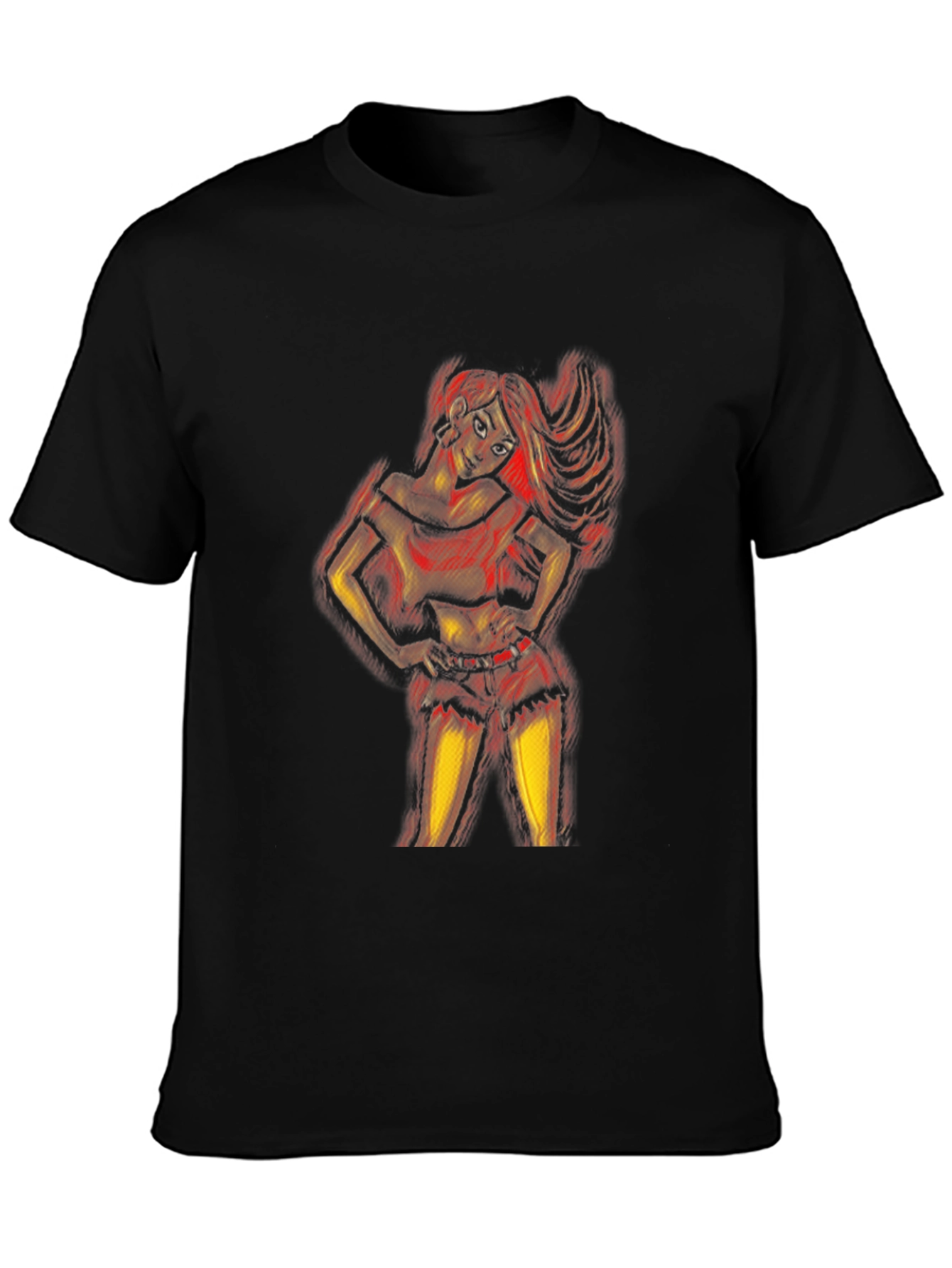 Artistic Woman Graphic Print Black T-Shirt