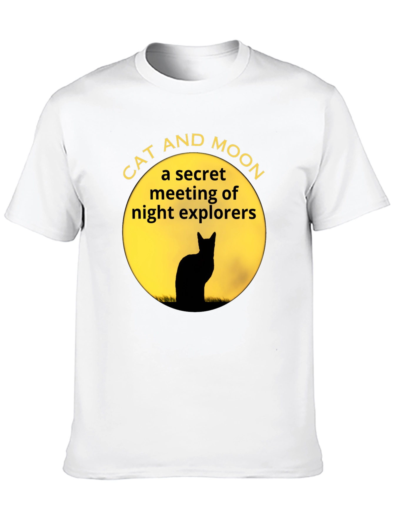 Cat and Moon Black T-Shirt Secret Night Explorers