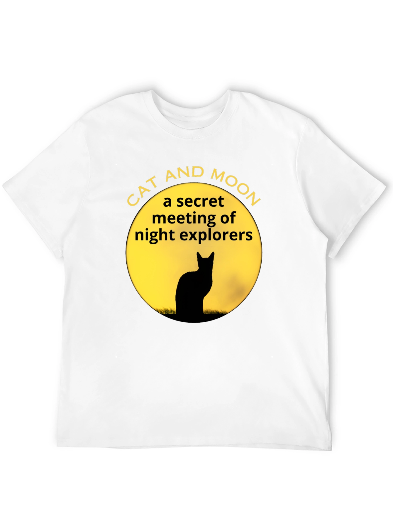 Cat and Moon Black T-Shirt Secret Night Explorers