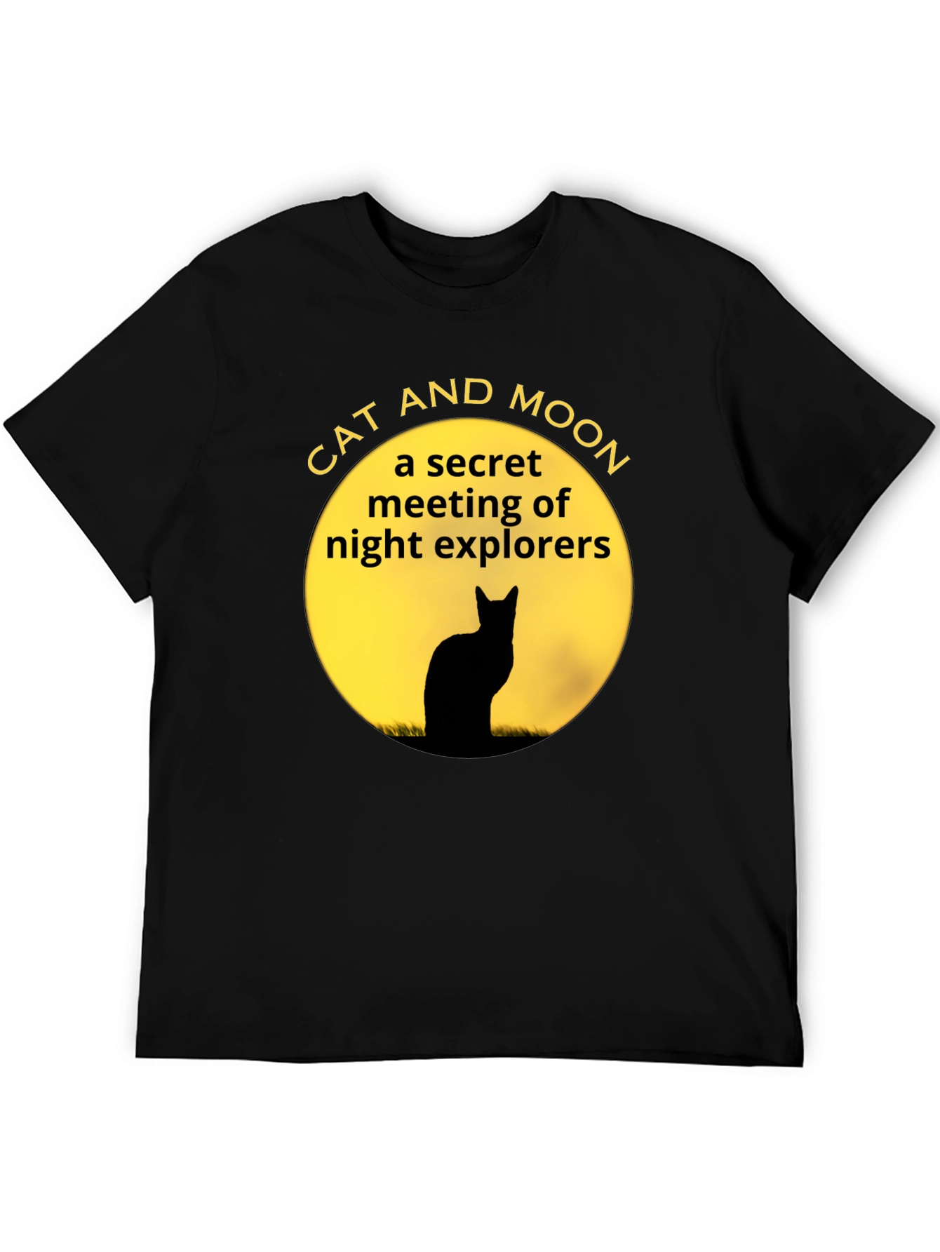 Cat and Moon Black T-Shirt Secret Night Explorers