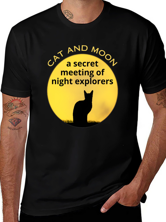 Cat and Moon Black T-Shirt Secret Night Explorers