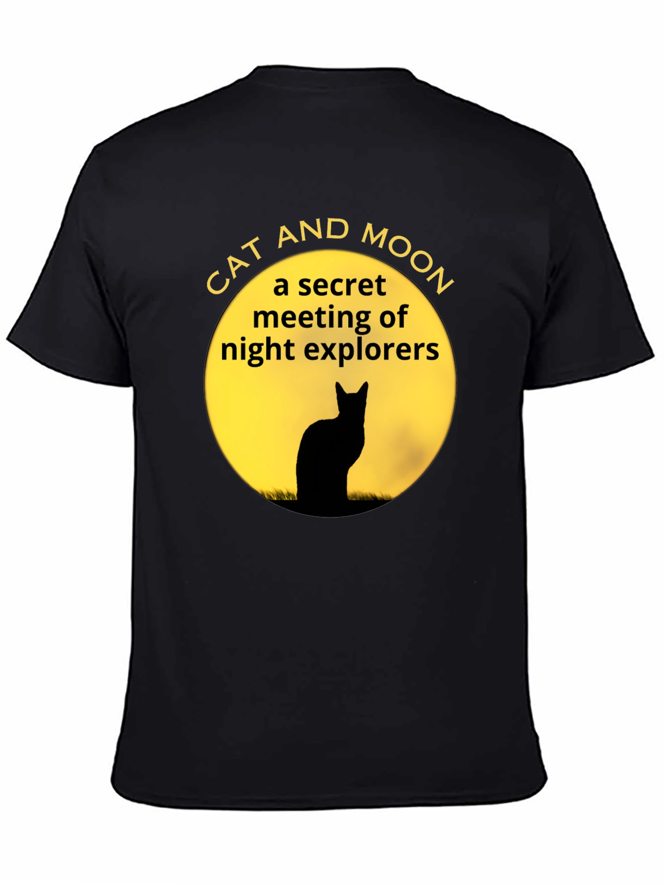 Cat and Moon Black T-Shirt Secret Night Explorers