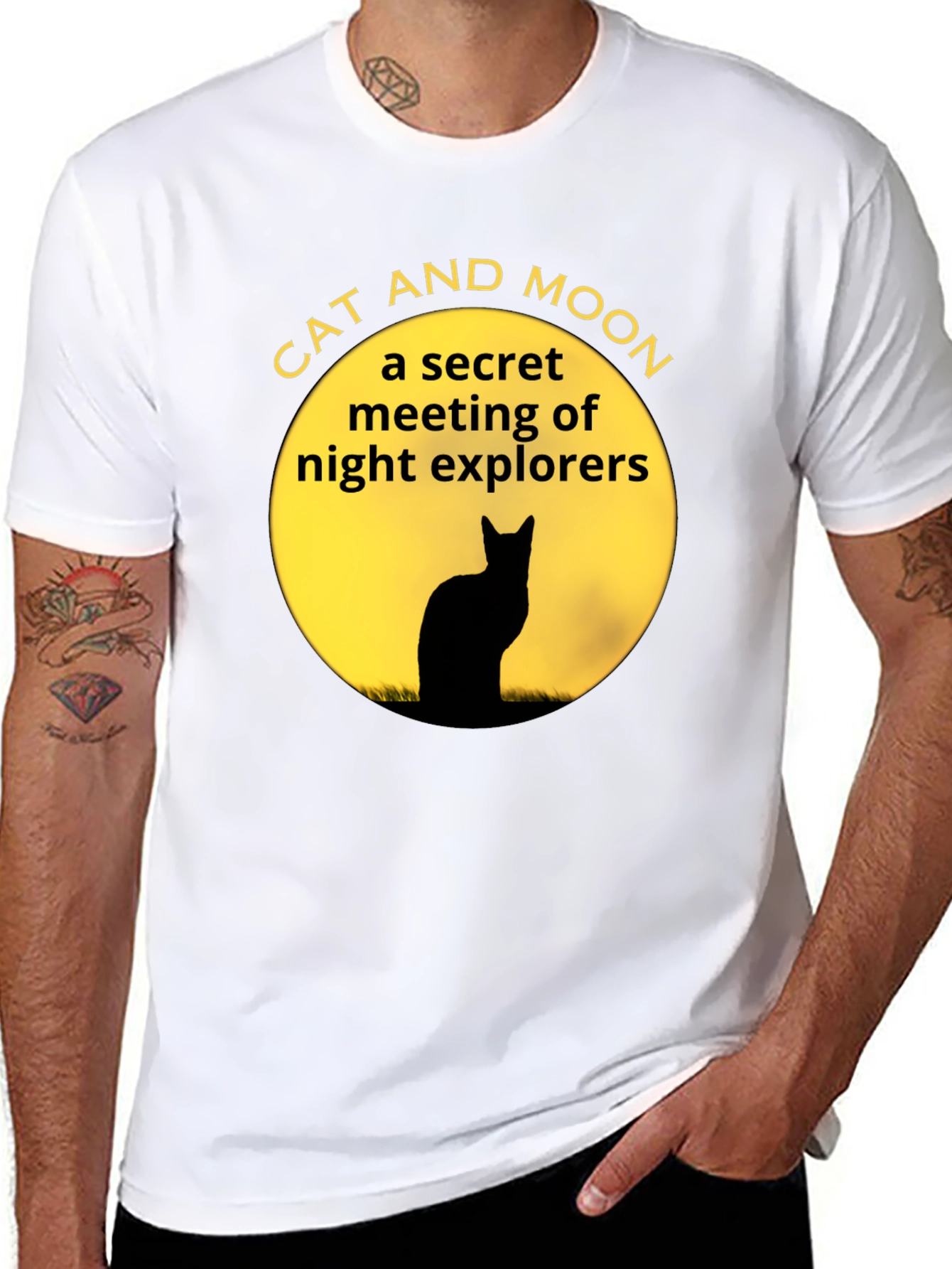 Cat and Moon Black T-Shirt Secret Night Explorers