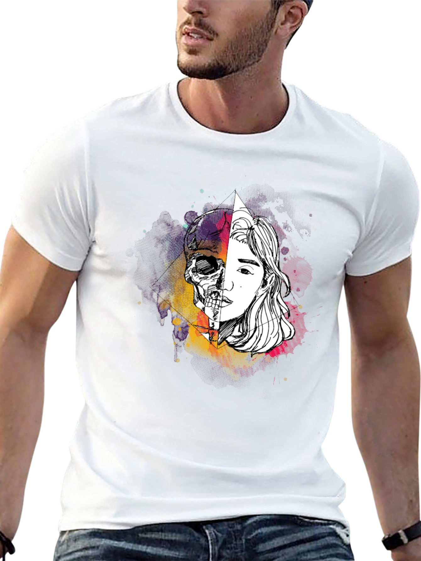 Skull & Face Graphic Tee - Edgy Style