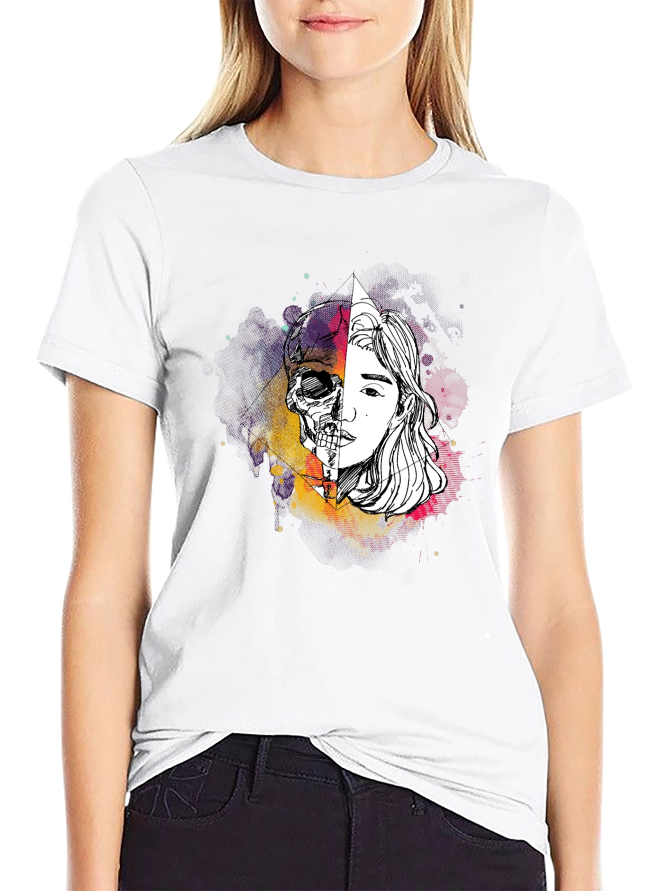Skull & Face Graphic Tee - Edgy Style