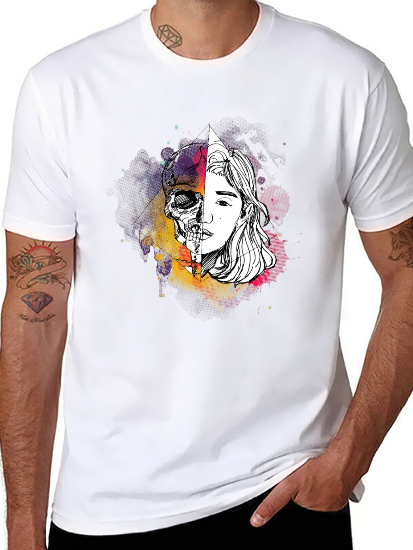 Skull & Face Graphic Tee - Edgy Style