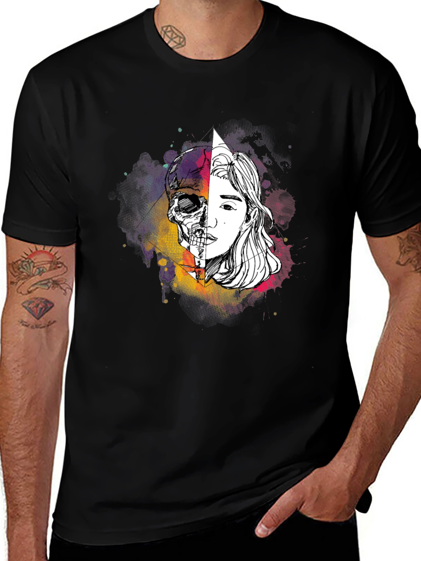 Skull & Face Graphic Tee - Edgy Style