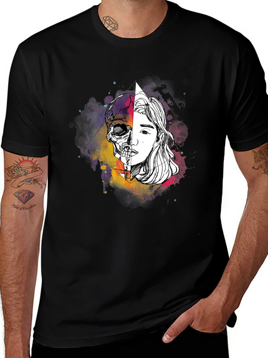 Skull & Face Graphic Tee - Edgy Style