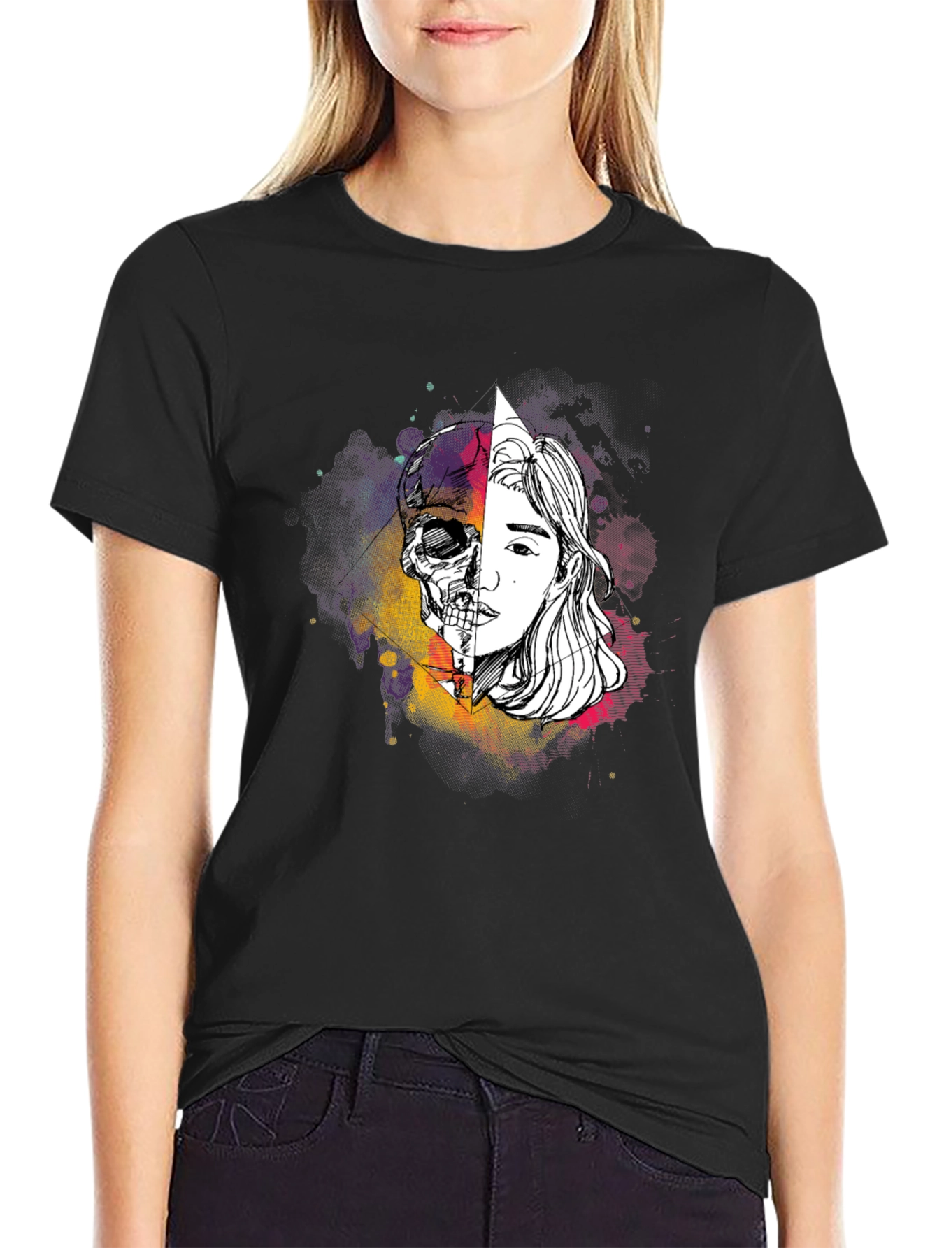 Skull & Face Graphic Tee - Edgy Style