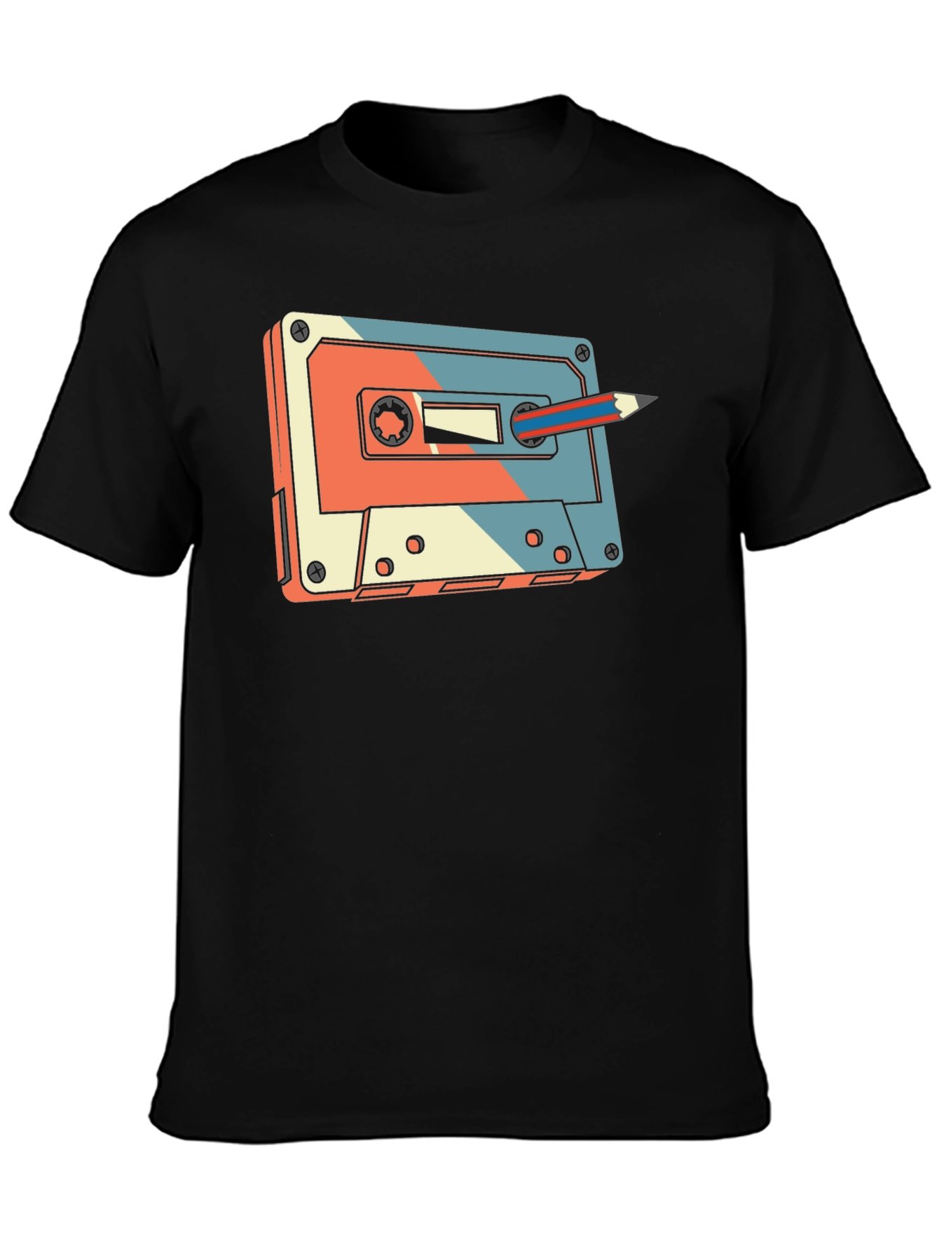 Retro Cassette Tape & Pencil Graphic T-Shirt