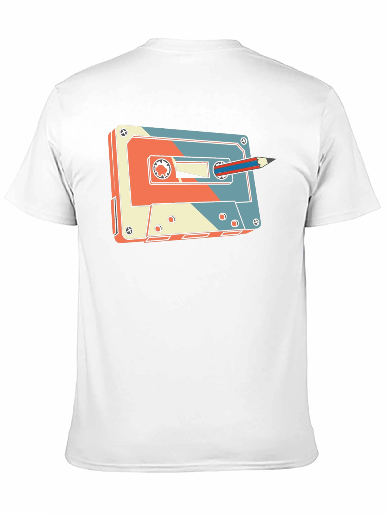 Retro Cassette Tape & Pencil Graphic T-Shirt