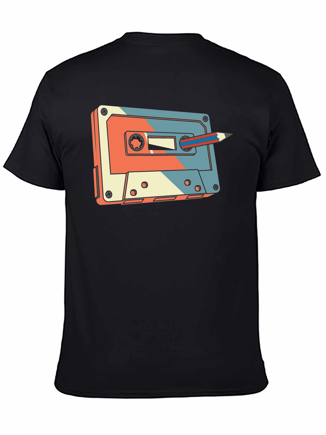 Retro Cassette Tape & Pencil Graphic T-Shirt