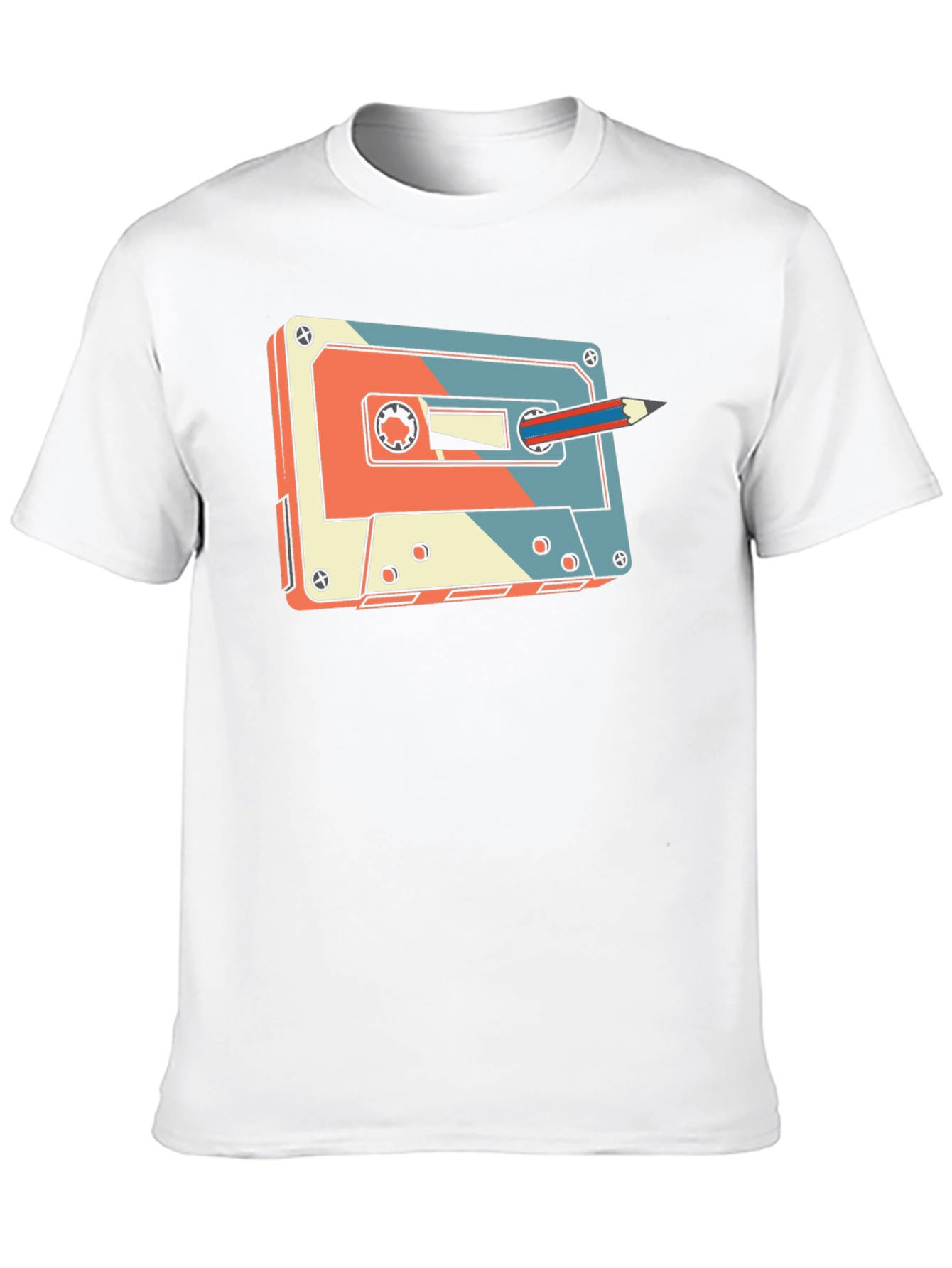Retro Cassette Tape & Pencil Graphic T-Shirt