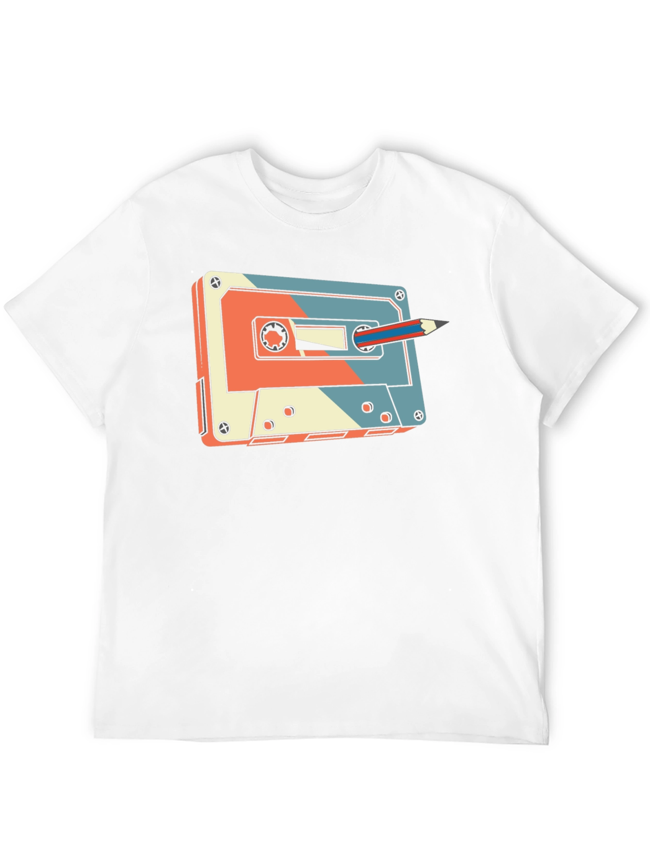 Retro Cassette Tape & Pencil Graphic T-Shirt