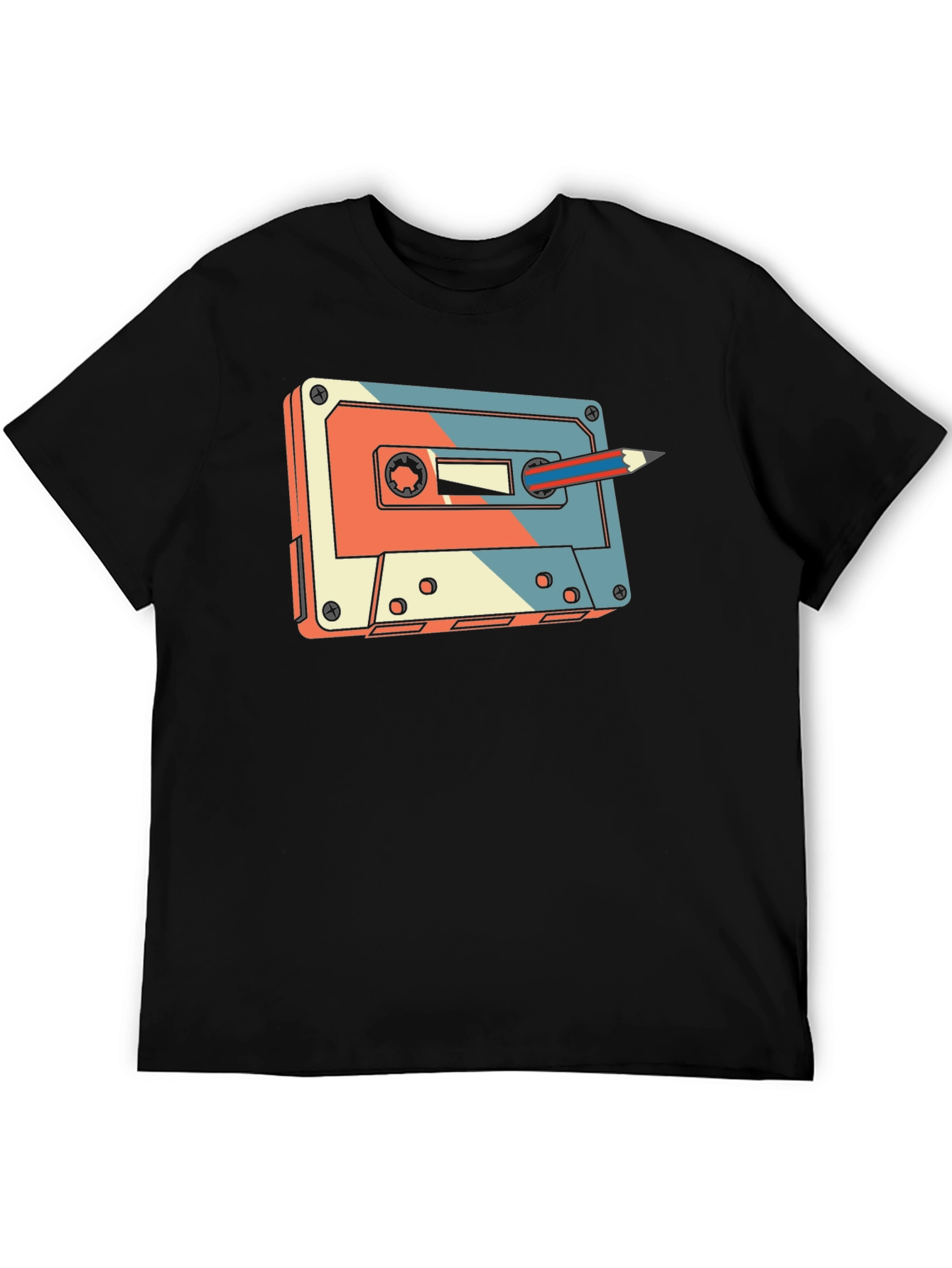 Retro Cassette Tape & Pencil Graphic T-Shirt