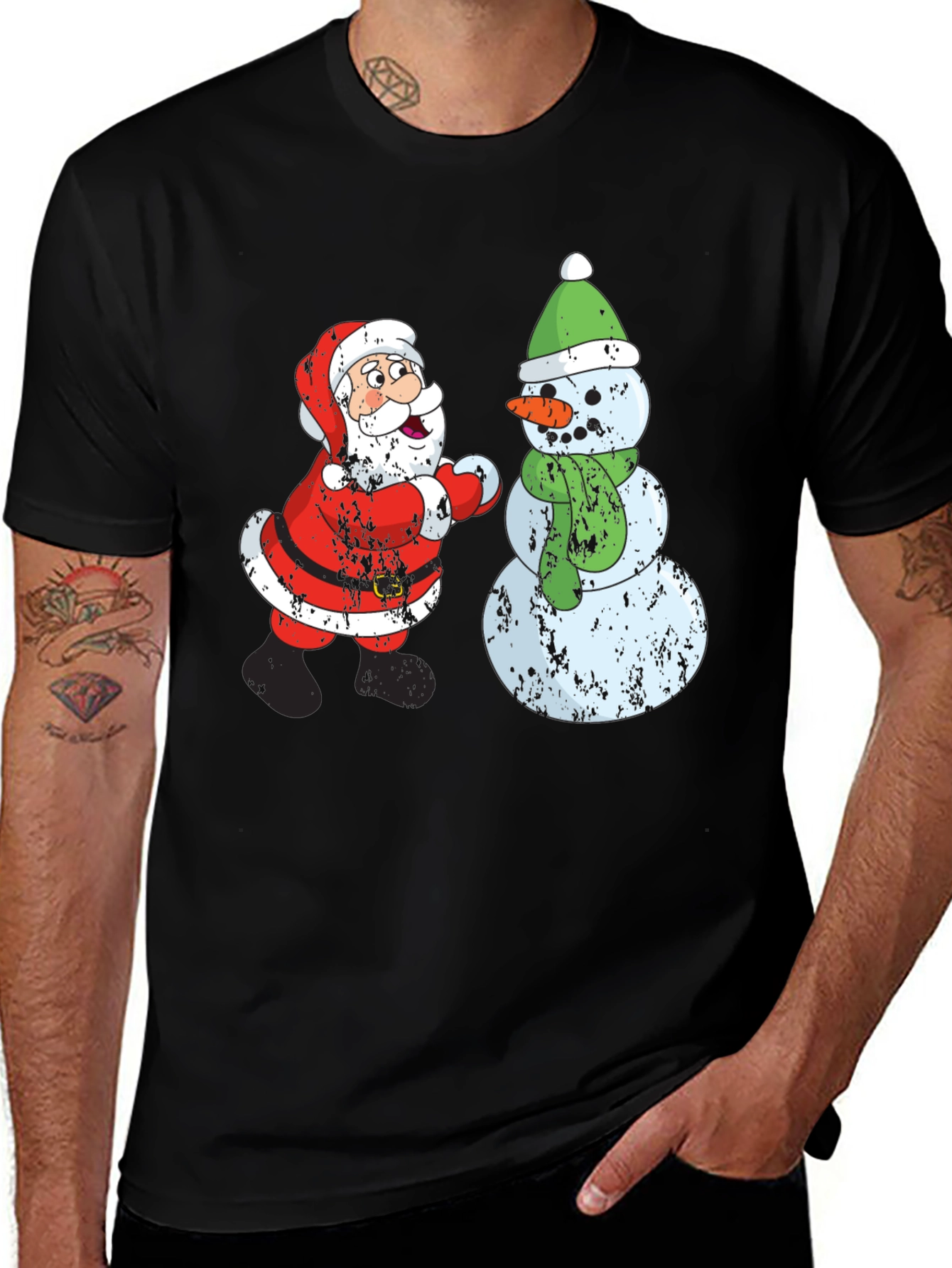 Festive Santa & Snowman Graphic T-Shirt