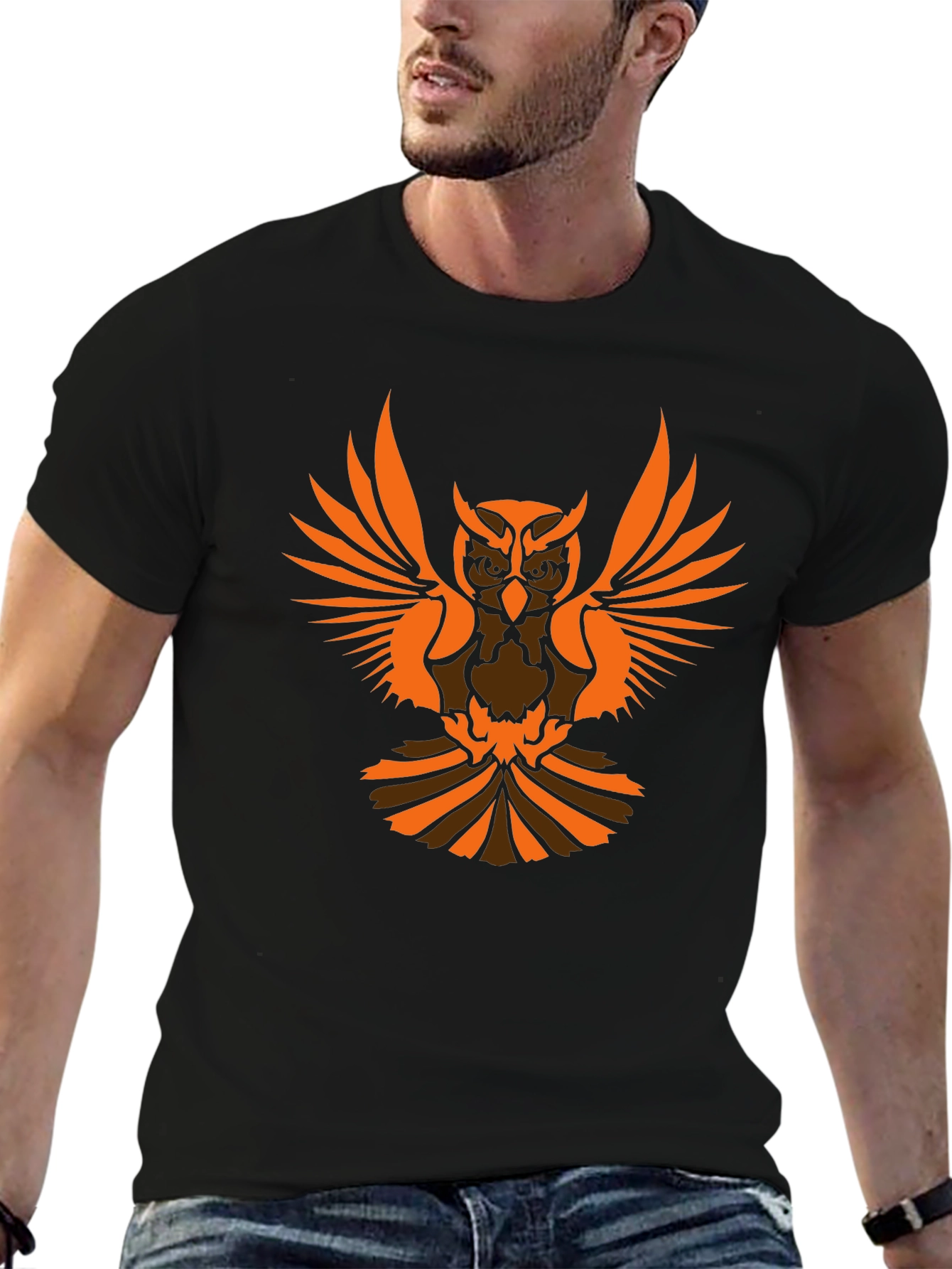 Owl Graphic Print Black T-Shirt