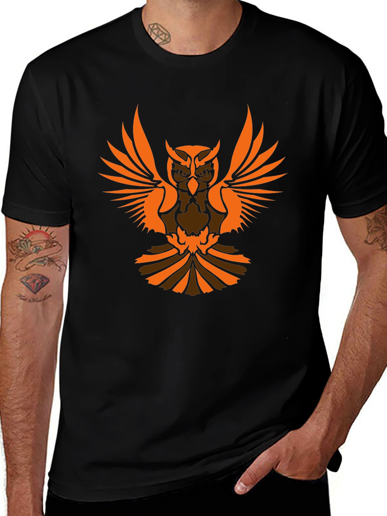 Owl Graphic Print Black T-Shirt