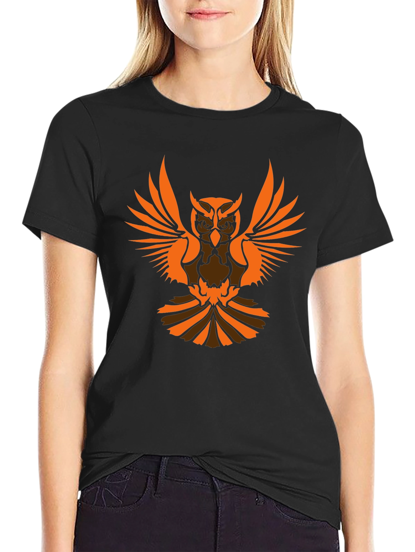 Owl Graphic Print Black T-Shirt