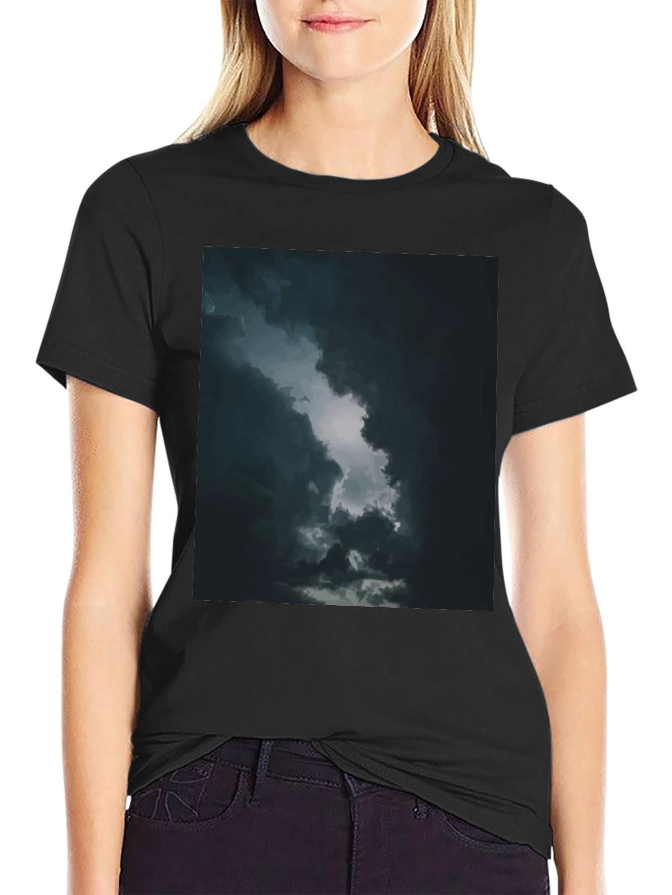 Dark Sky Cloud Graphic Tee - Black Cotton T-Shirt