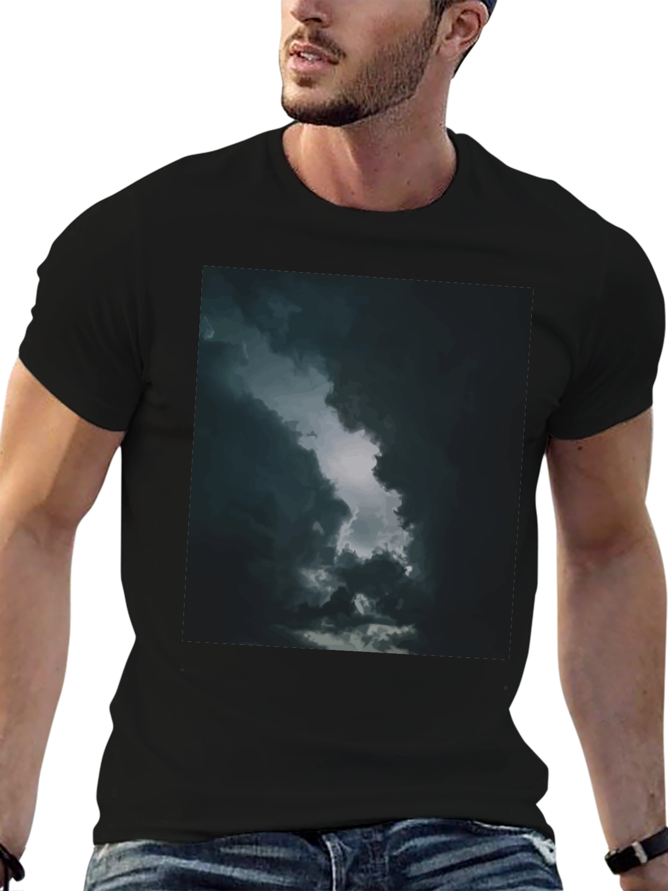 Dark Sky Cloud Graphic Tee - Black Cotton T-Shirt