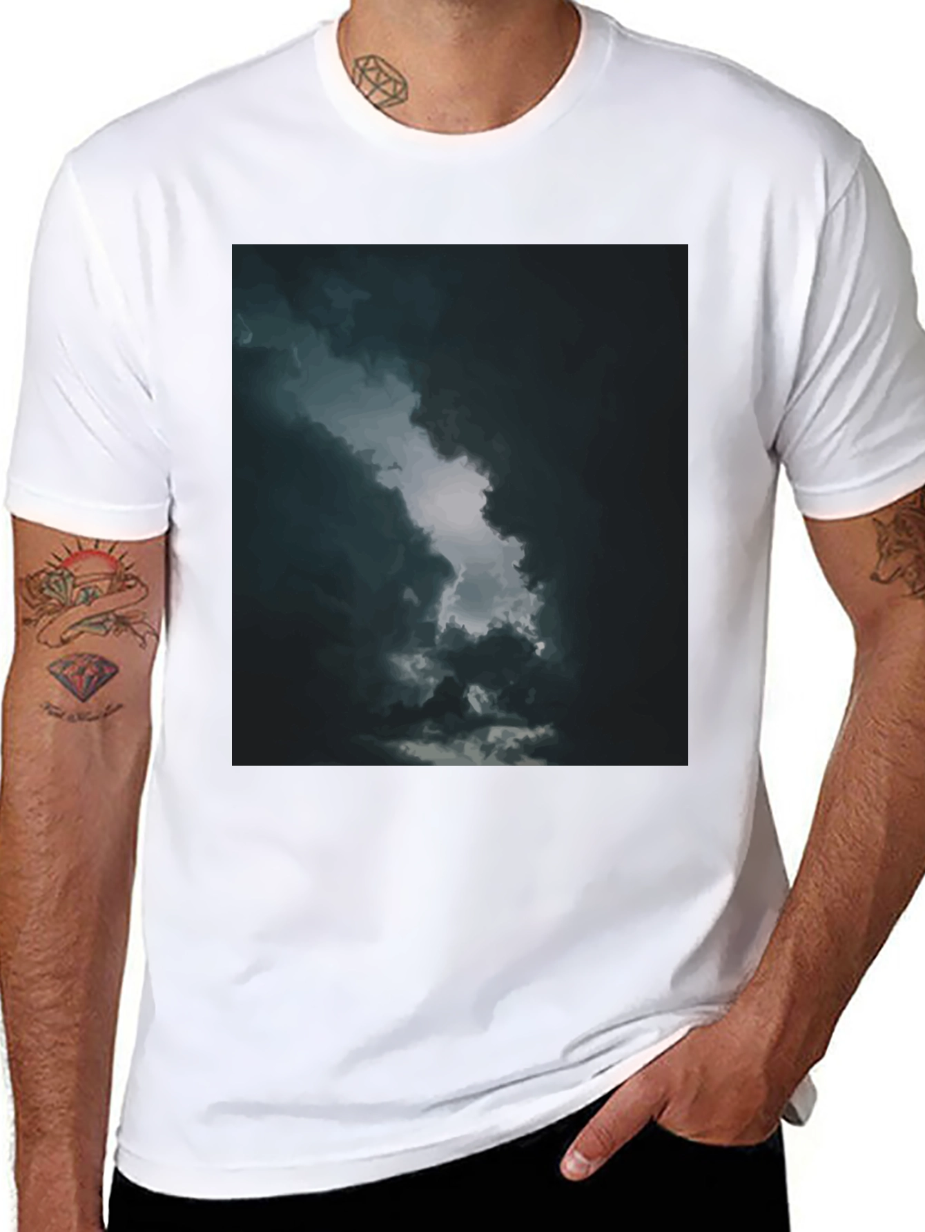 Dark Sky Cloud Graphic Tee - Black Cotton T-Shirt