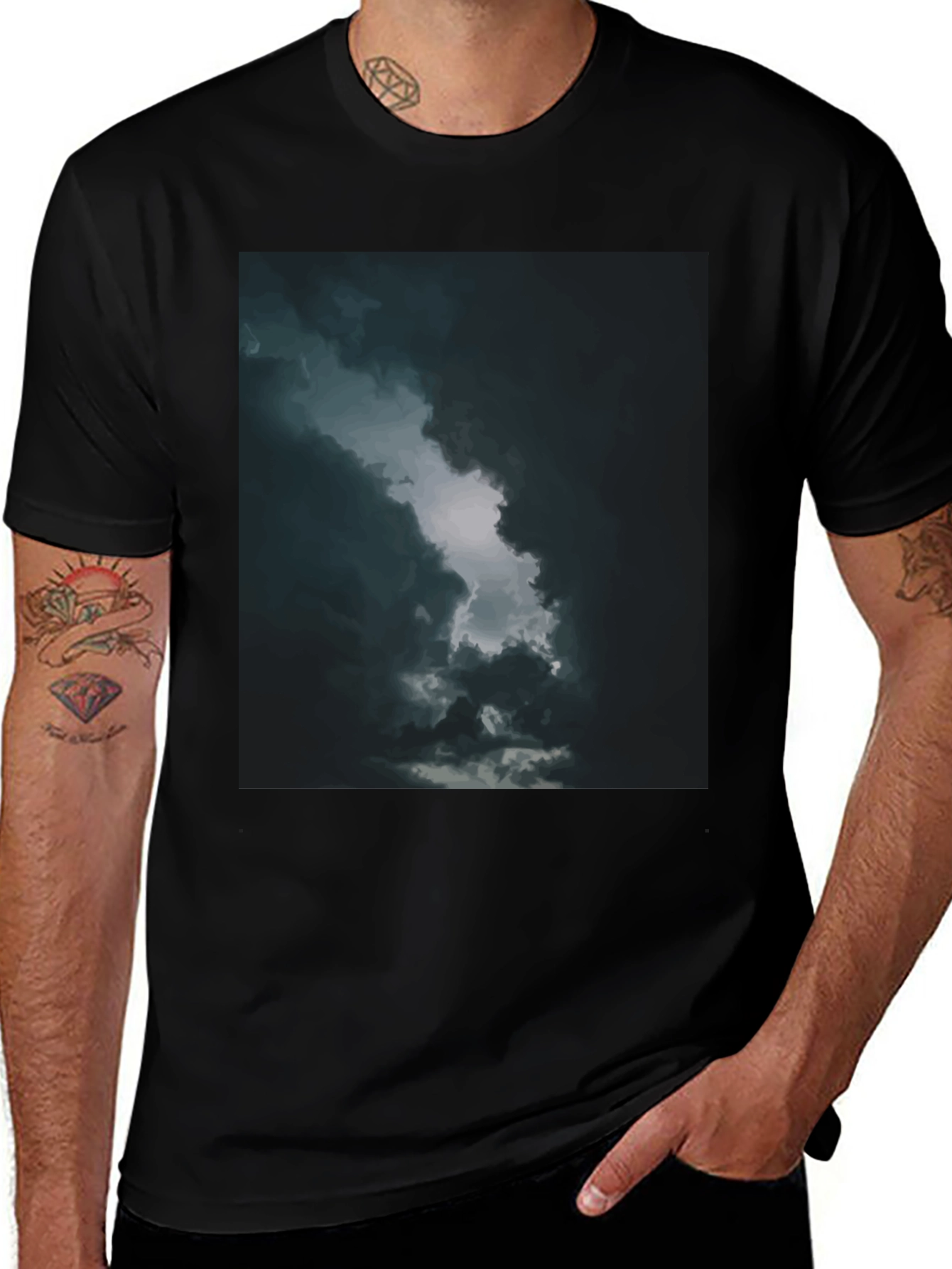 Dark Sky Cloud Graphic Tee - Black Cotton T-Shirt