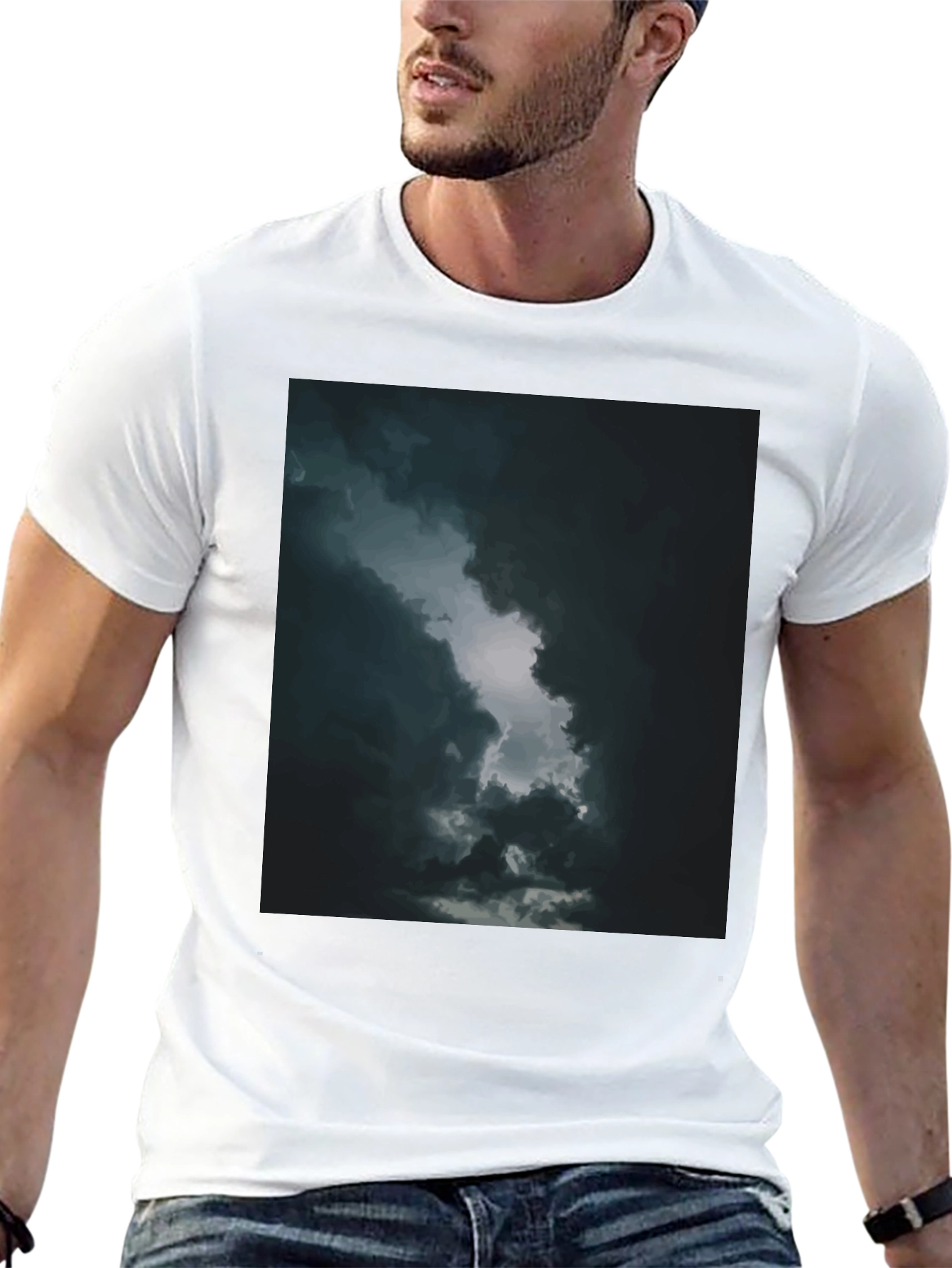 Dark Sky Cloud Graphic Tee - Black Cotton T-Shirt