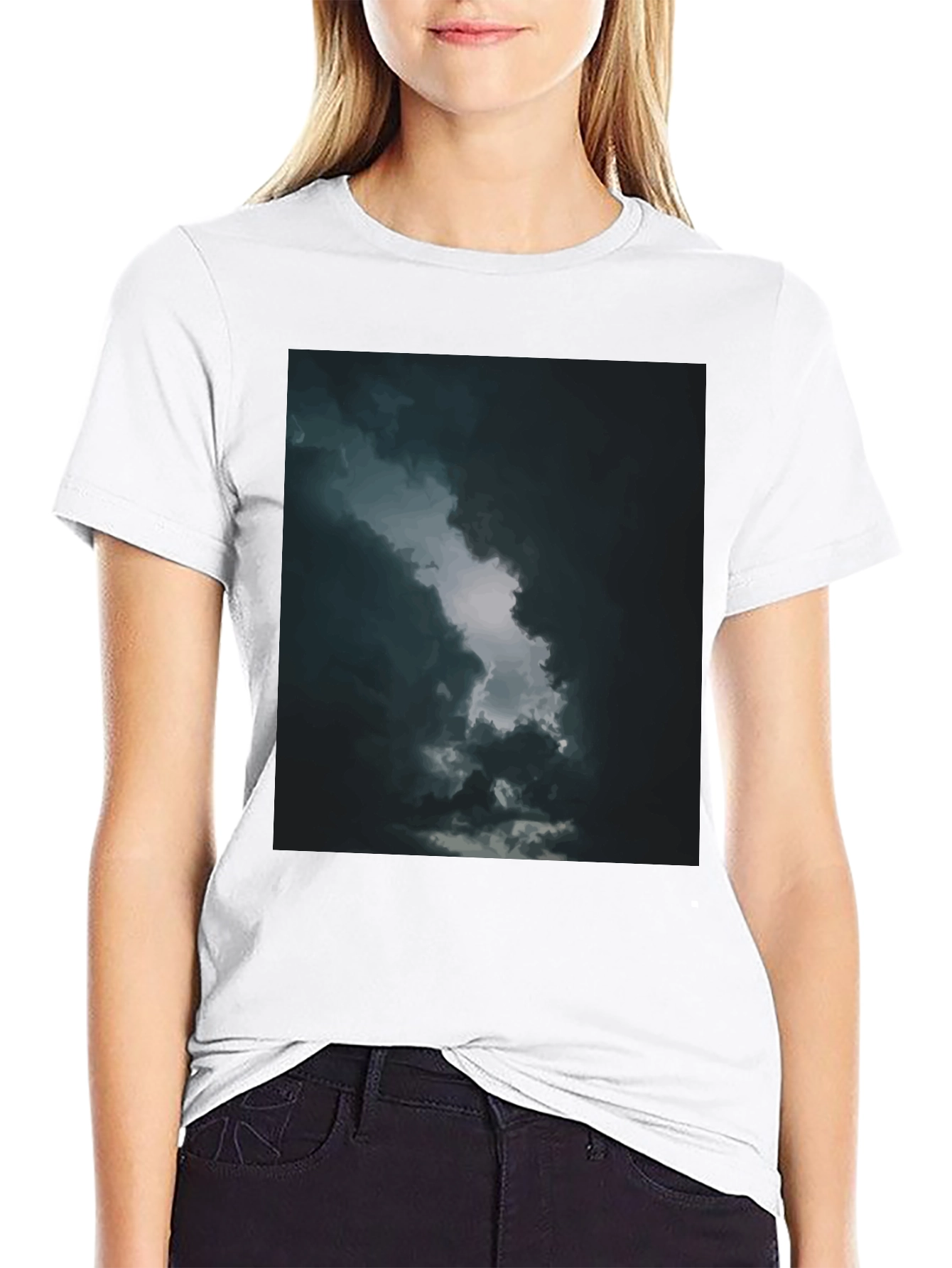 Dark Sky Cloud Graphic Tee - Black Cotton T-Shirt