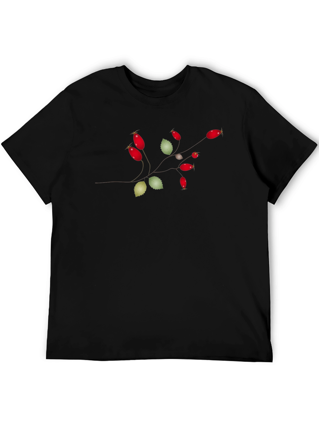 Botanical Rosehip Branch Graphic Tee - Black