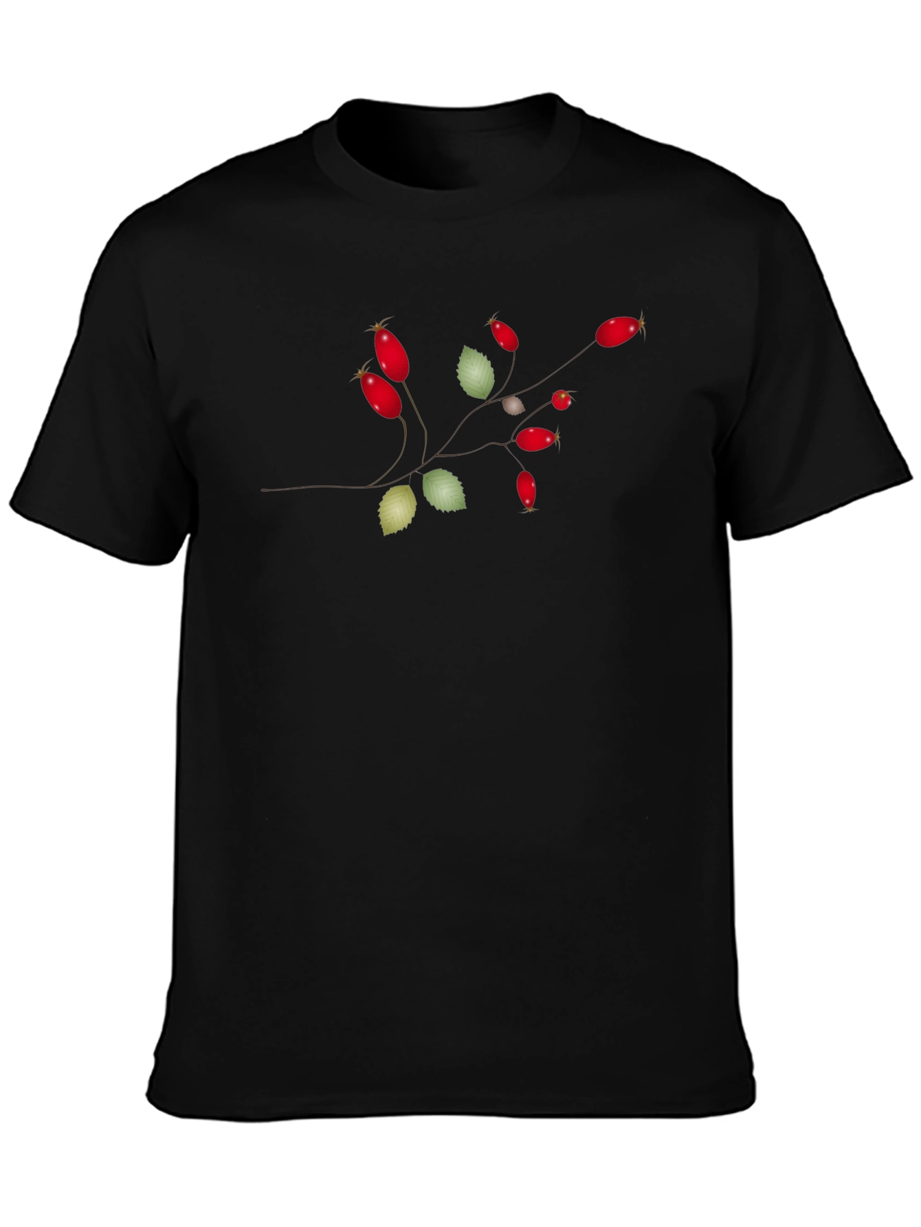Botanical Rosehip Branch Graphic Tee - Black
