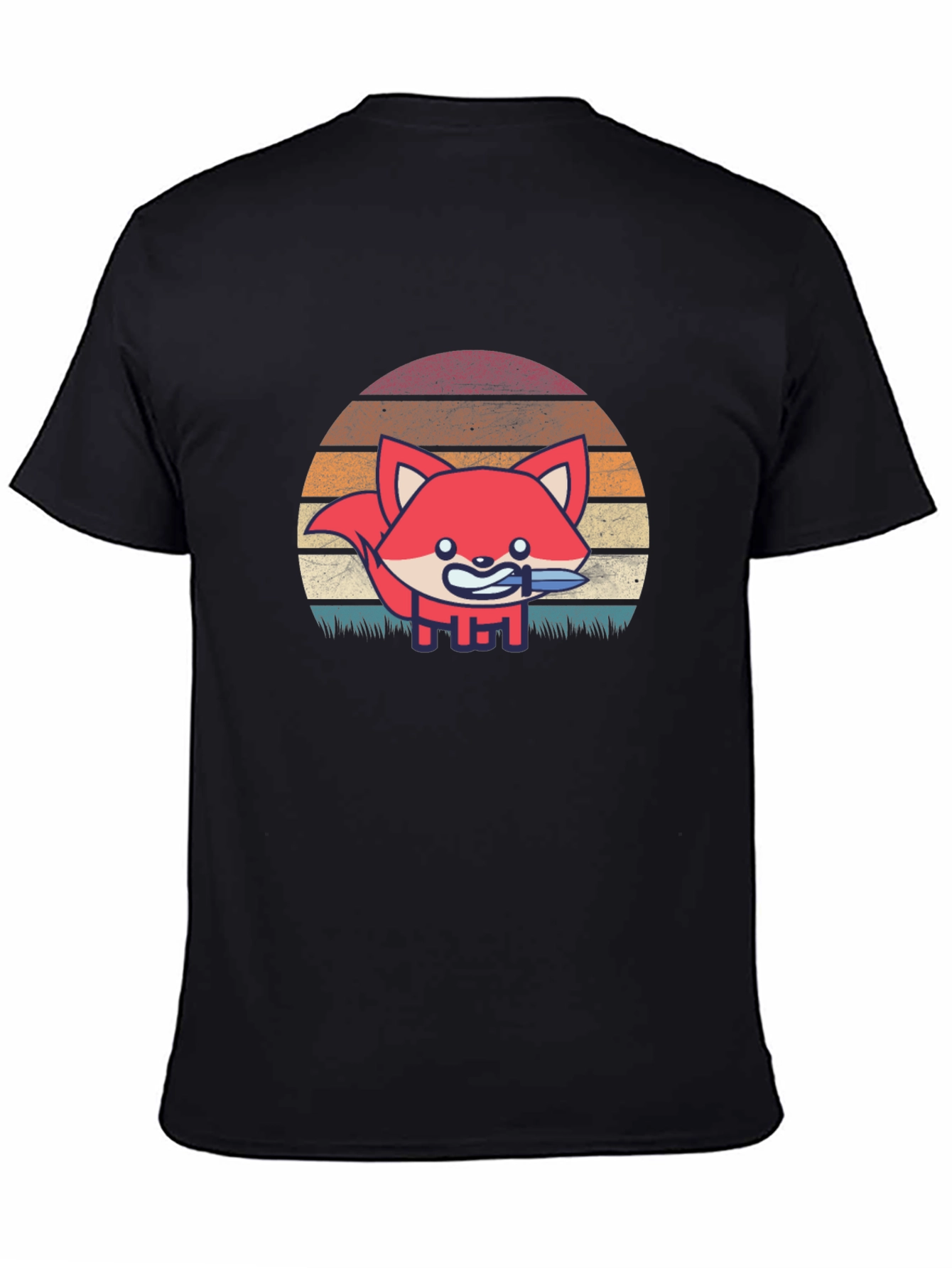 Fox With Knife Retro Style Graphic T-Shirt