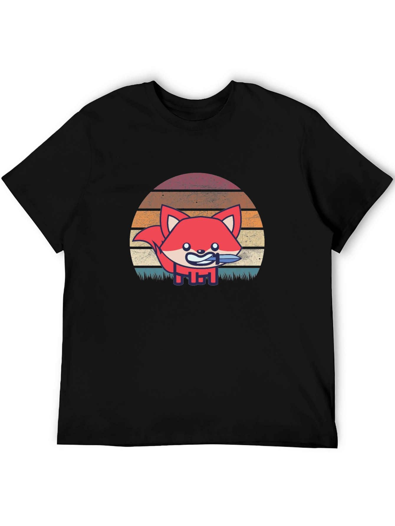 Fox With Knife Retro Style Graphic T-Shirt