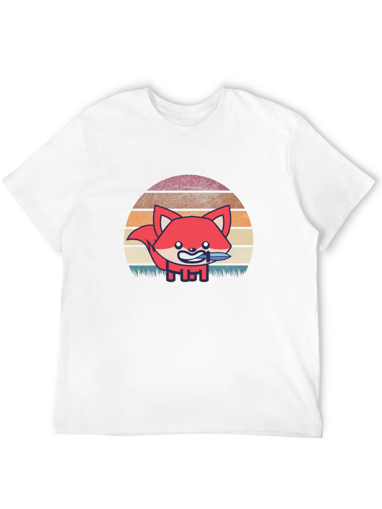 Fox With Knife Retro Style Graphic T-Shirt