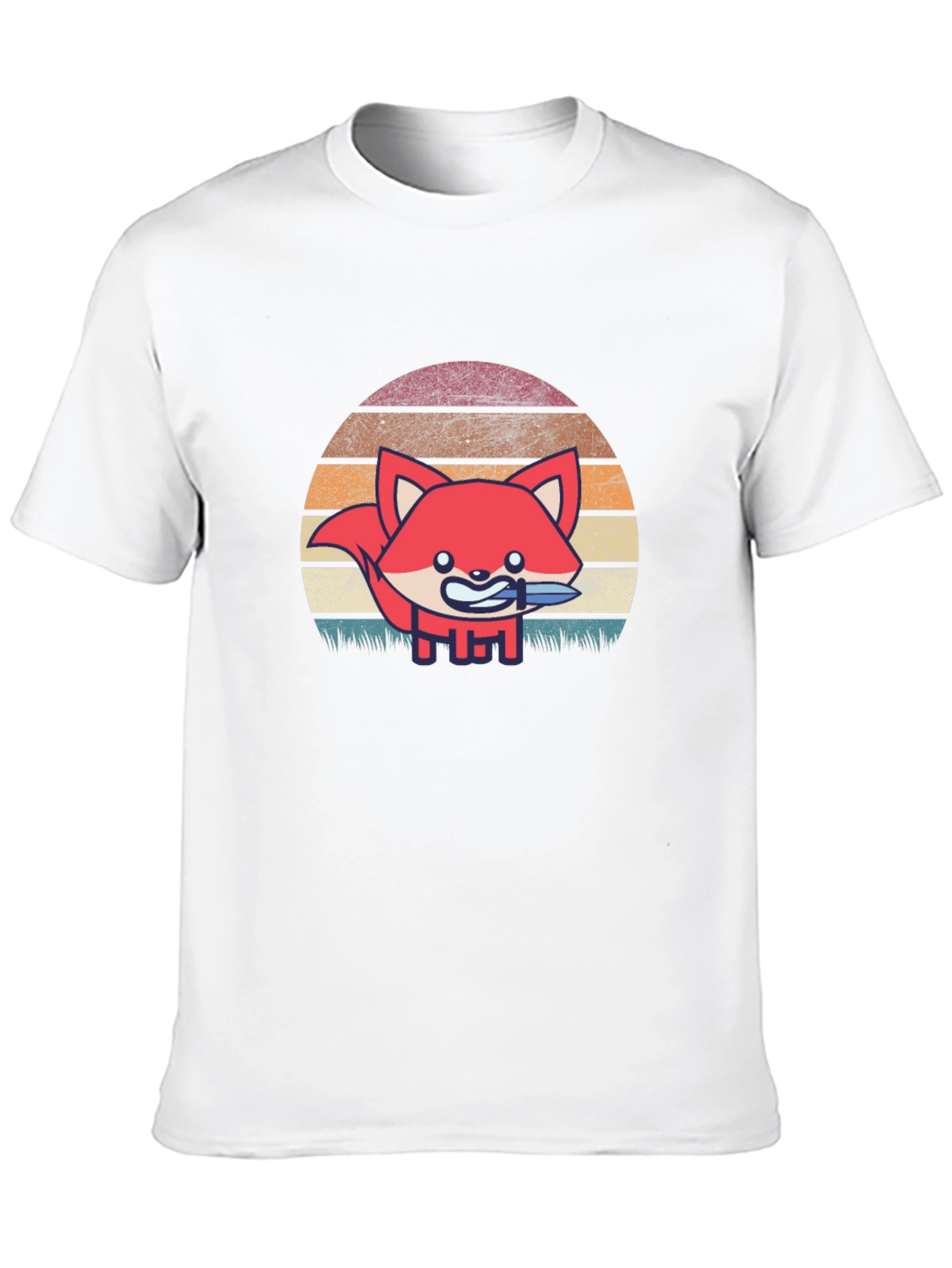 Fox With Knife Retro Style Graphic T-Shirt