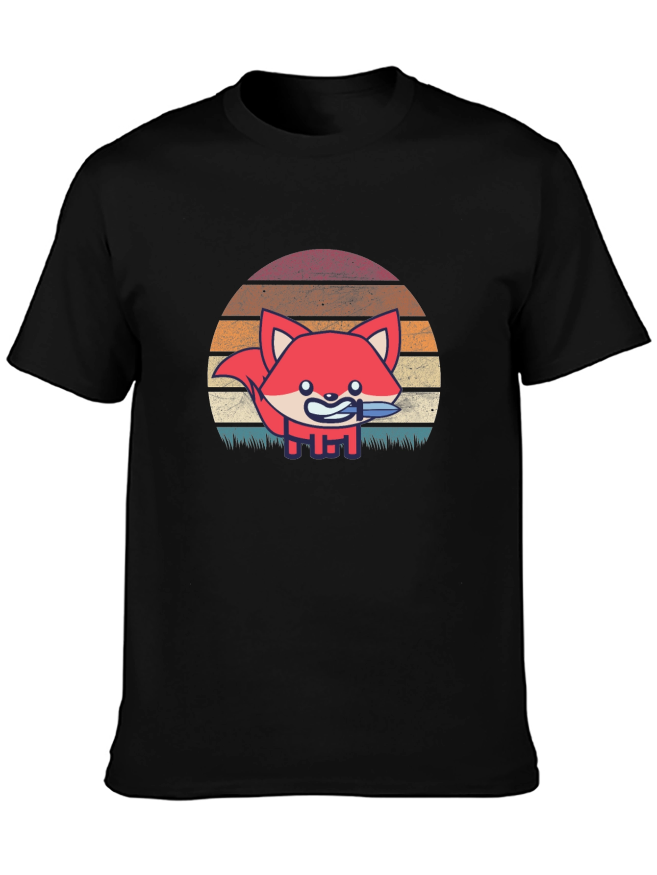 Fox With Knife Retro Style Graphic T-Shirt