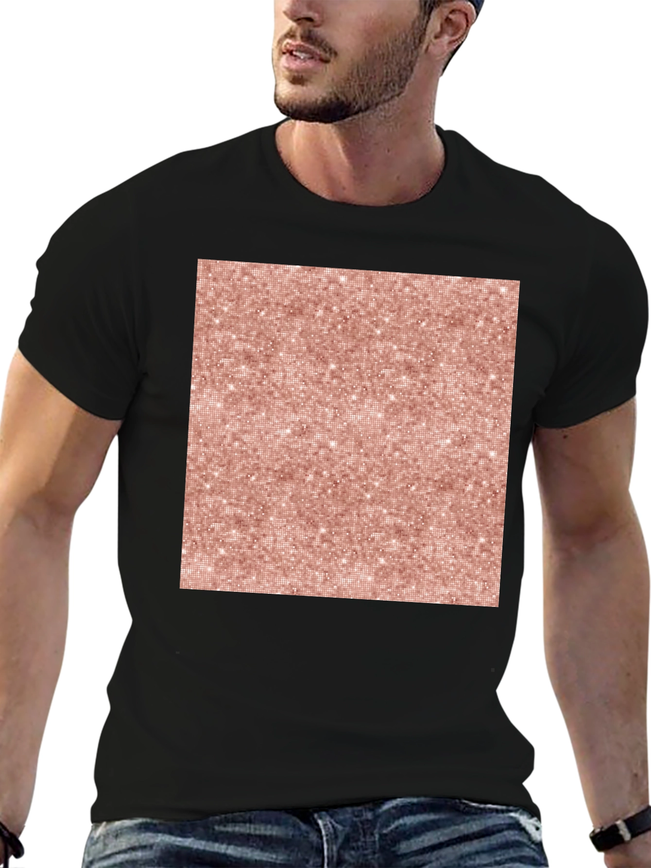 Stylish Black Tee with Rose Gold Pattern