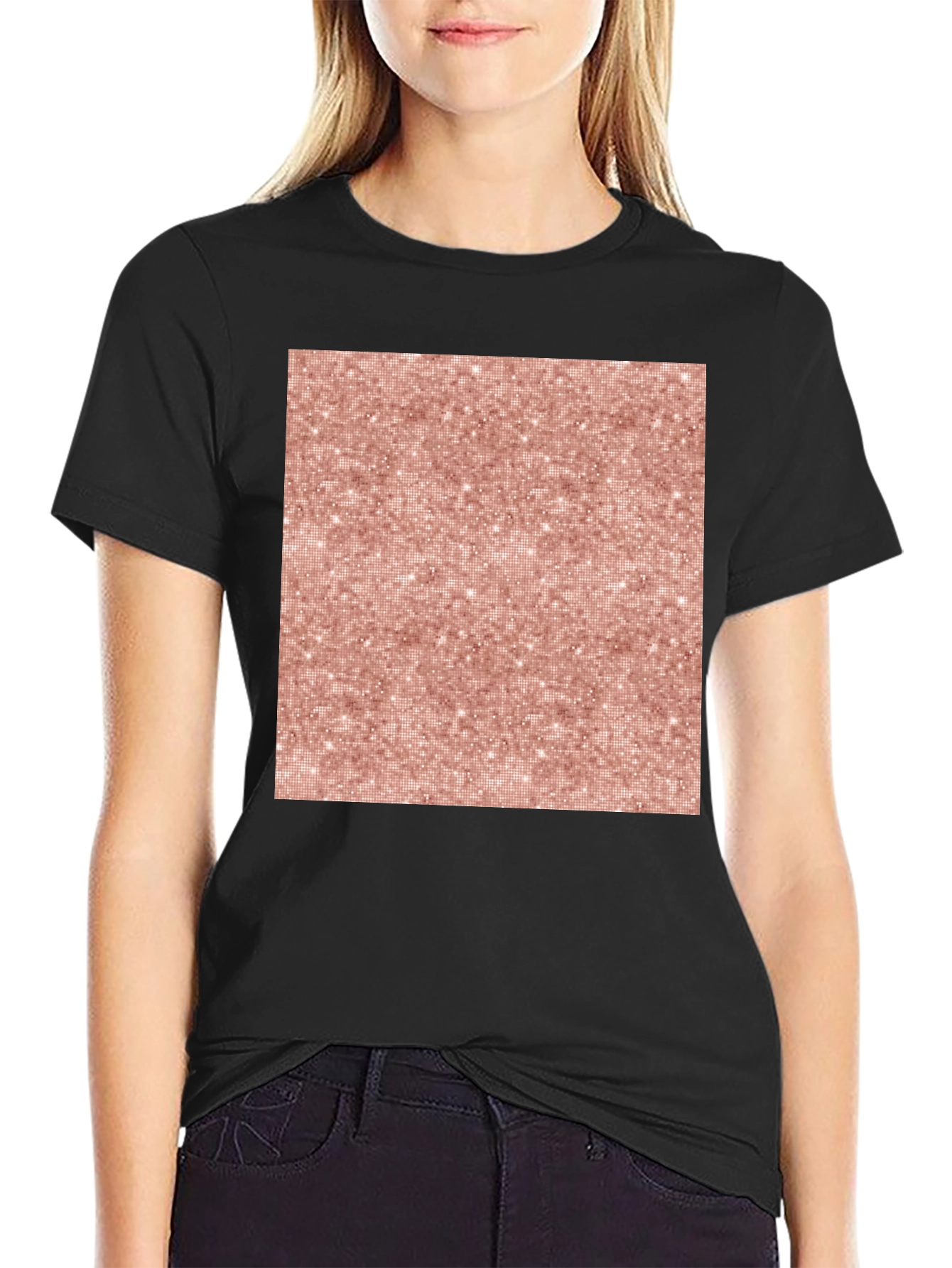 Stylish Black Tee with Rose Gold Pattern