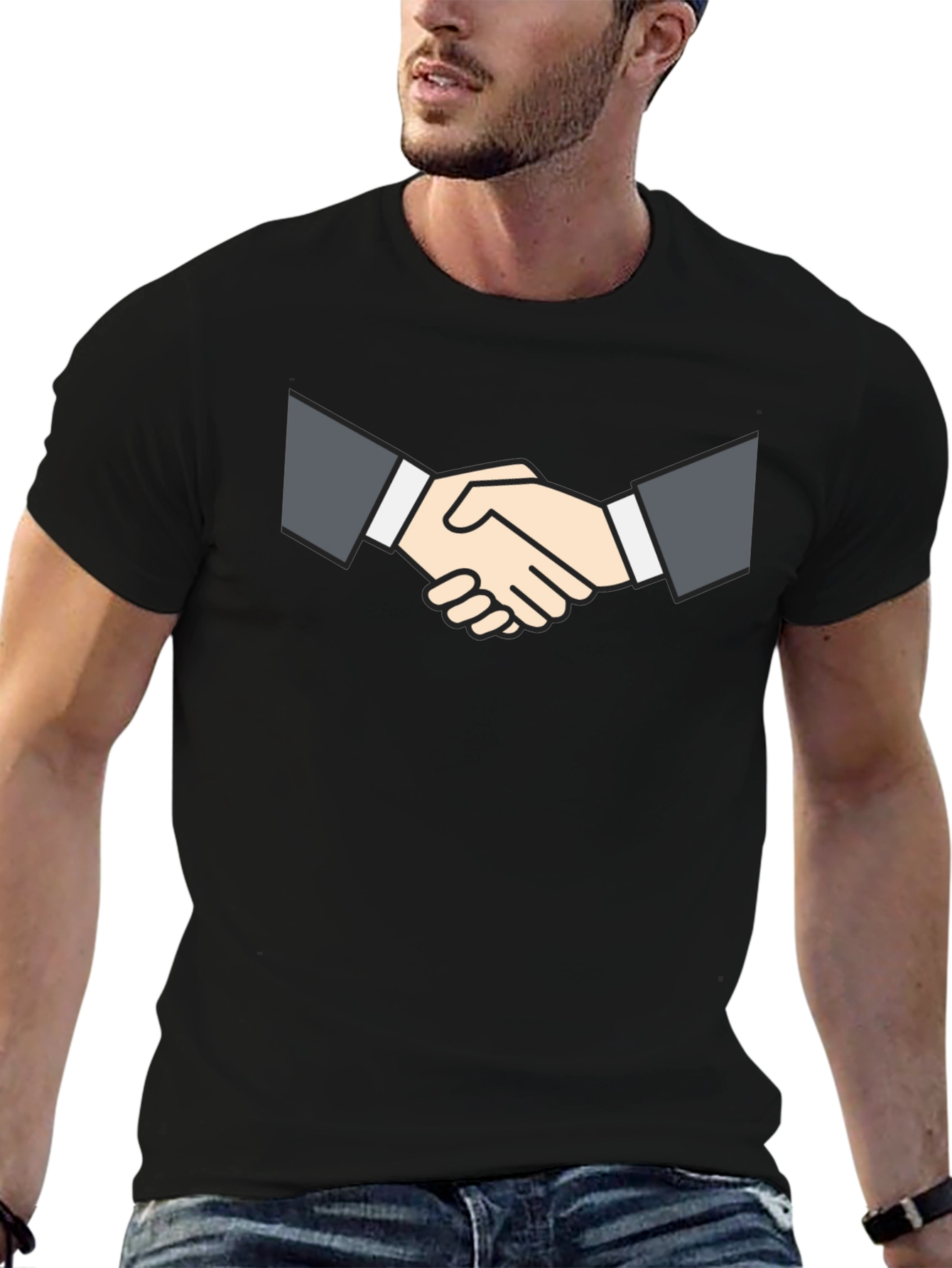 Business Handshake Graphic Tee - Black Short Sleeve