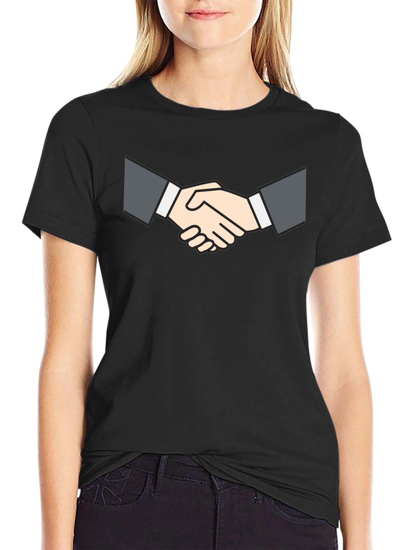 Business Handshake Graphic Tee - Black Short Sleeve