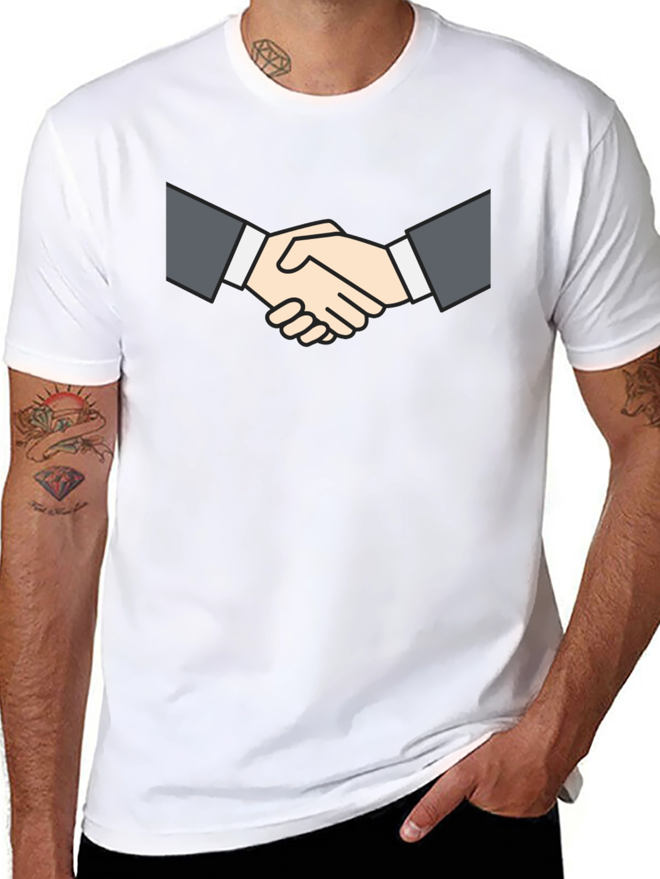 Business Handshake Graphic Tee - Black Short Sleeve
