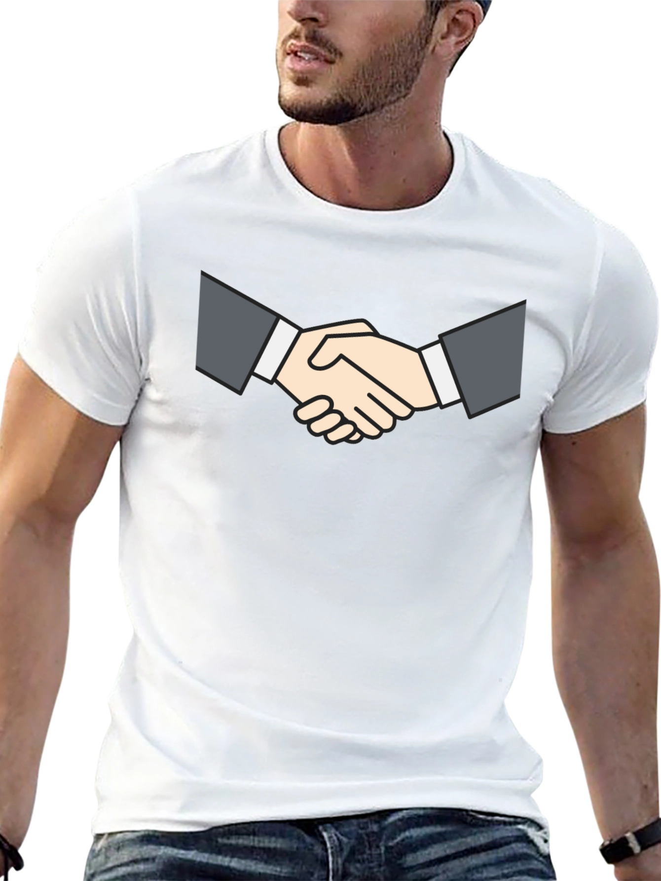 Business Handshake Graphic Tee - Black Short Sleeve