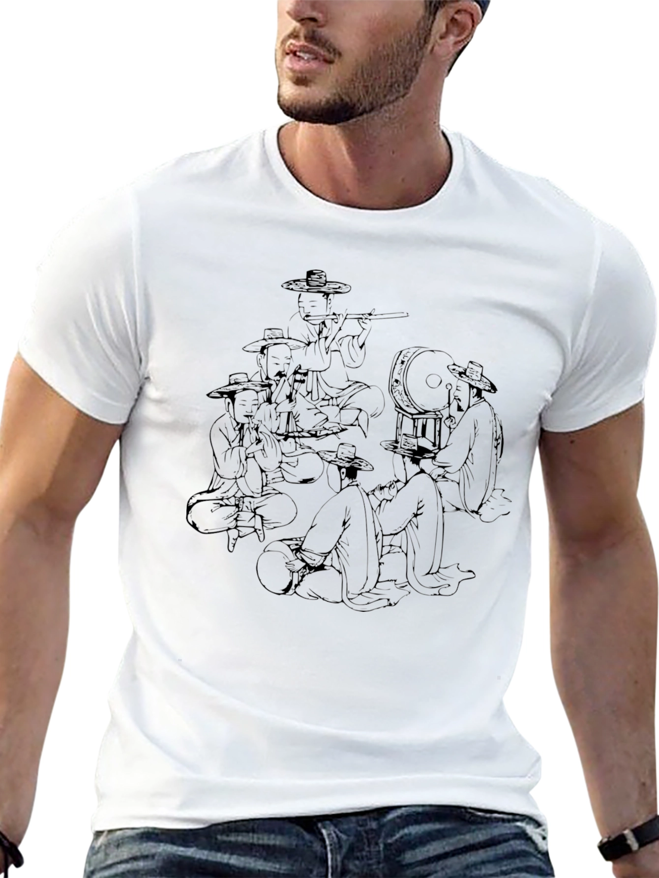 Mens Black T-Shirt with Musicians Graphic