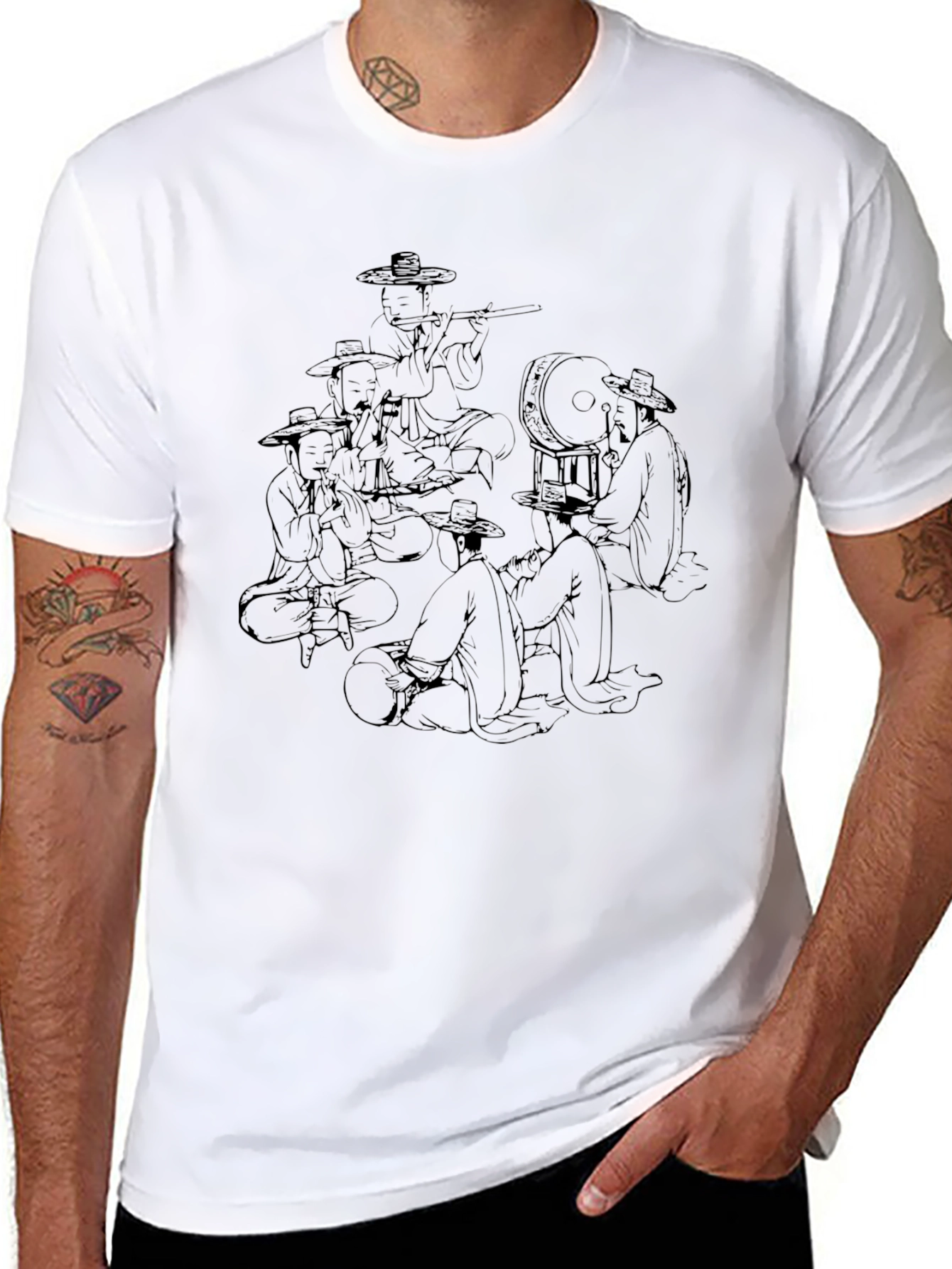 Mens Black T-Shirt with Musicians Graphic