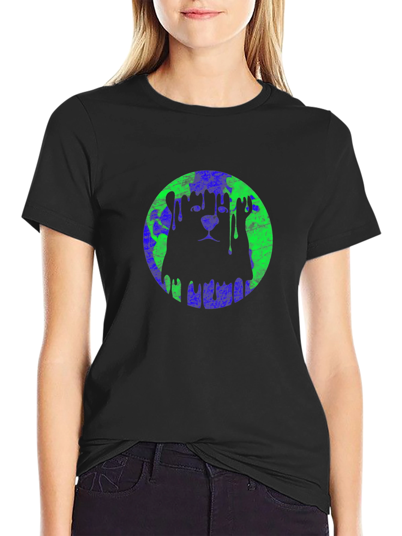 Graphic Lion Earth Drip Mens Black T-Shirt
