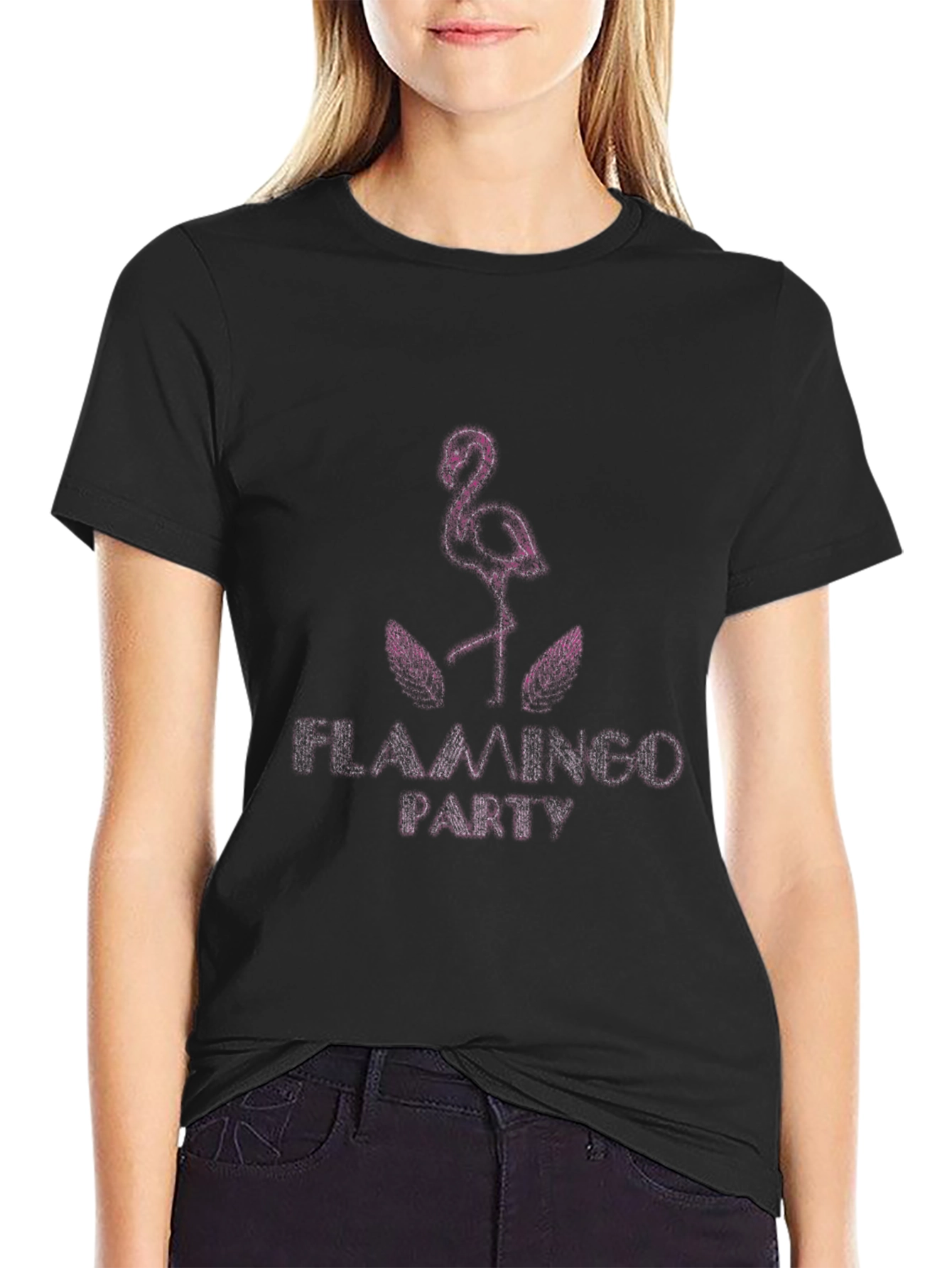 Flamingo Party Graphic Tee - Trendy Black T-Shirt